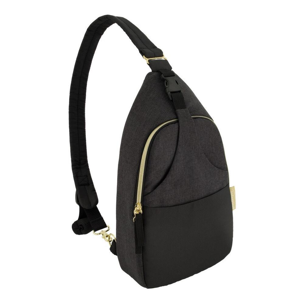 Infantino Black Gray Diaper Bag Sling Backpack Gold Zippers Adjustable Strap